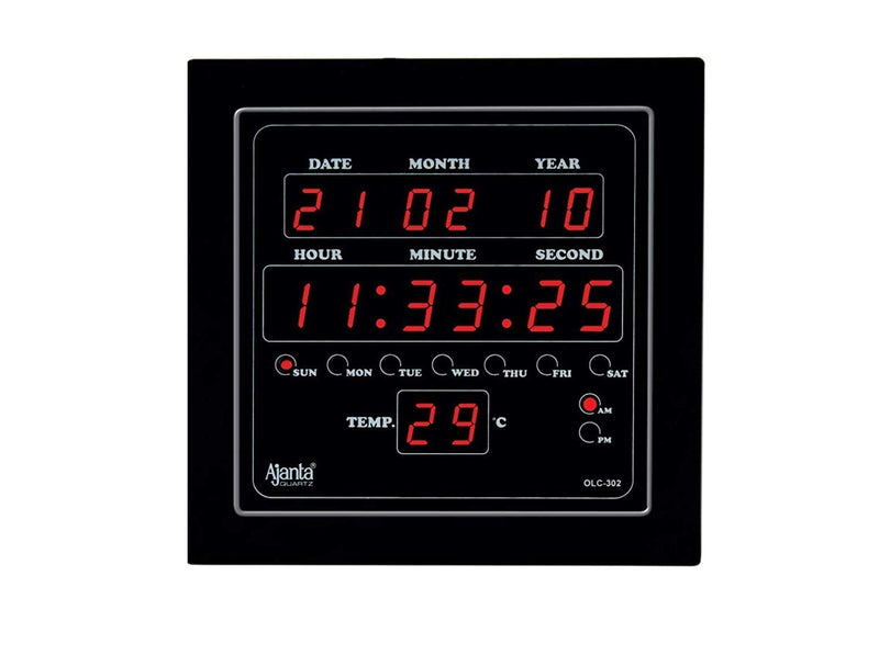 Ajanta Quartz Digital Red Led Sqare Wall Clock Olc - 302 (25.4 Cm X 25.4 Cm X 3.5 Cm)(Plastic)