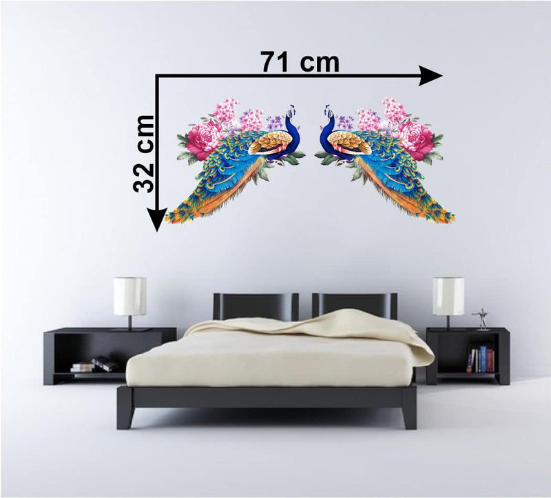 Divine Printry Beautiful Peacock Design Wall Sticker Size - (71 * 32) cm - (DP0000628L)