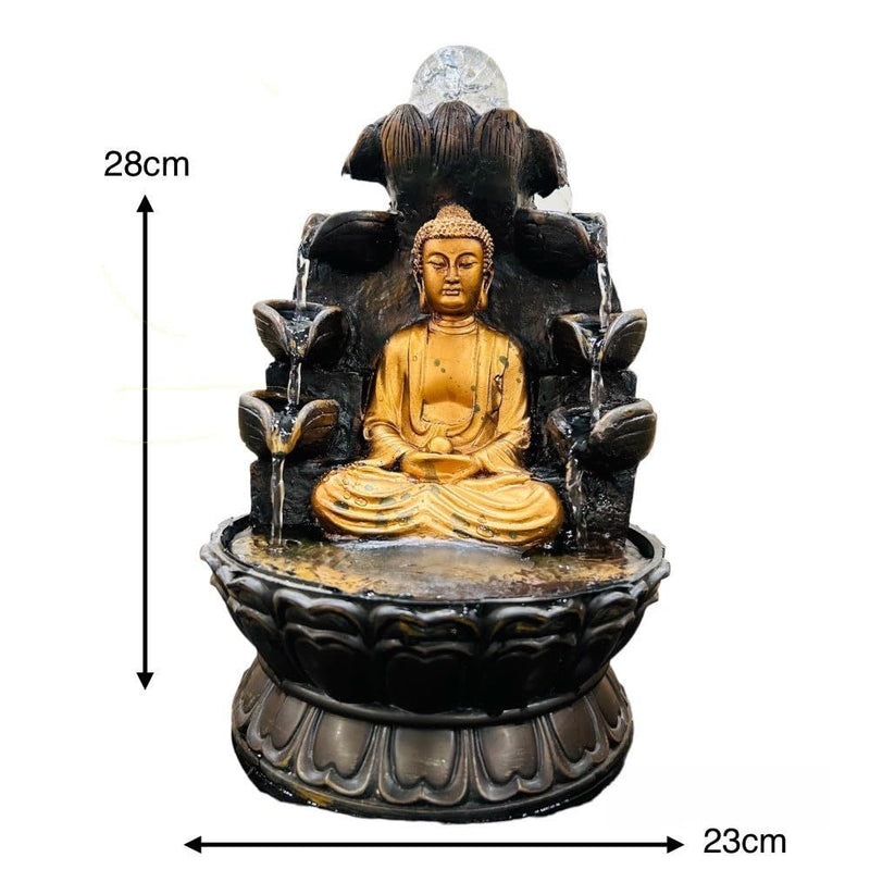 Buddha Water Fountain with Crystal Ball for Home and Office Decor