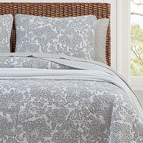 Tommy Bahama Island Memory Collection Quilt Set 100% Cotton, Reversible & Lightweight, Prewashed for Added Softness, King, Pelican Gray