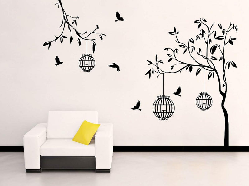 Free Bird Case Black Self Adhesive VinylWaterproof Decorative Wall Stickers for Hall, Bedroom, Kitchen and Furniture