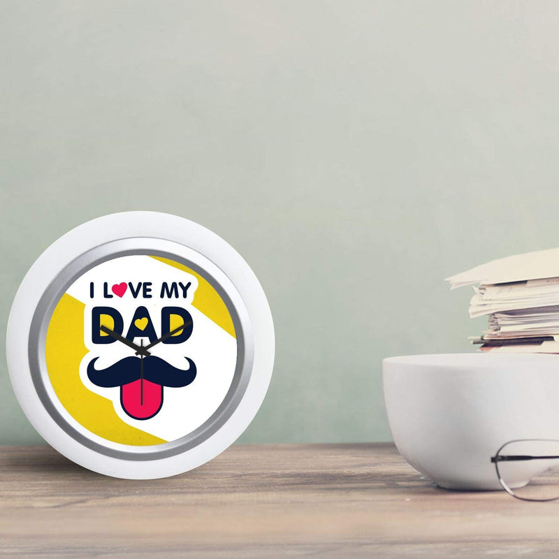 TheYaYaCafe Yaya Cafe Funky I Love You Dad Desk Clock for Father - 6x6 inches(White Frame, Unbreakable Flexiglass Cover, Analog)