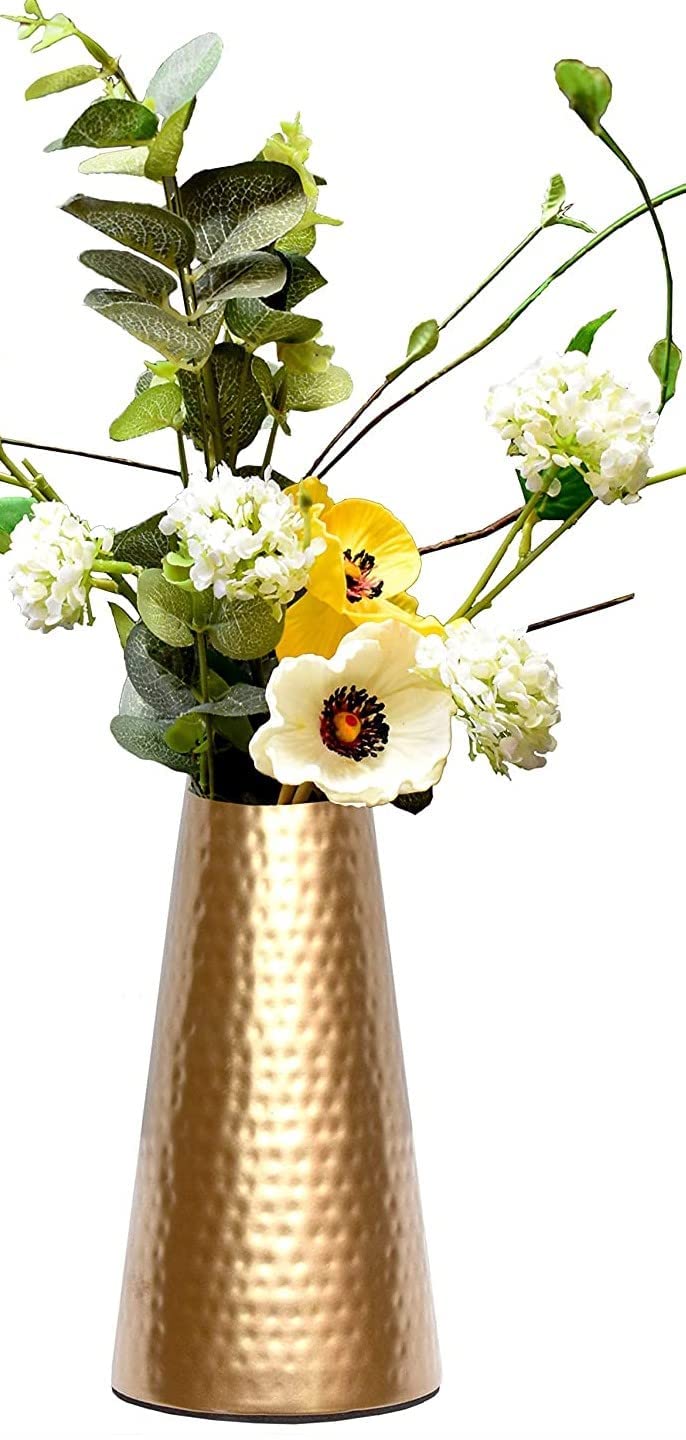 W A Handicrafts Hammered Gold Metal Flower Vase for Home, Bedroom & Living Room Decor (Flowers Not Included)