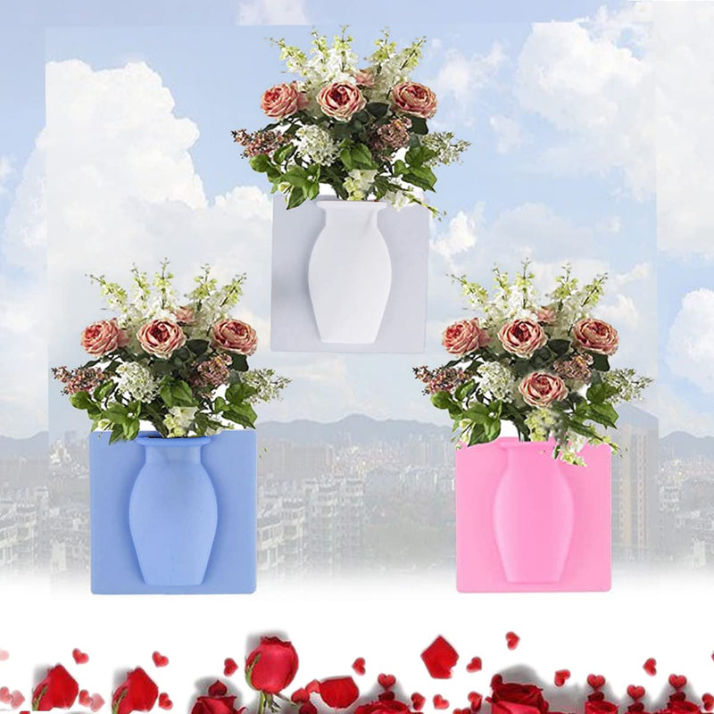 Alltoly 3Pcs Magic Silicone Vase, Removable Self Adhesive Hanging Wall Silicone Flower Decorative Home and Office Silicone Vase Bottle Suitable for Walls, Windows, Reusable Collapsible Flower Pot