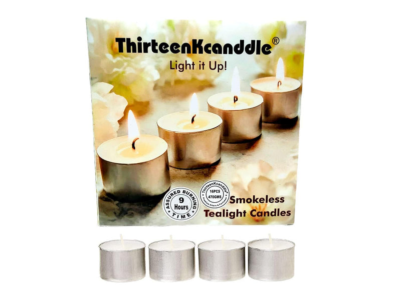 Thirteenkcanddle Tealight Candles Tea Light Long Burning Tea Lights Candle Size: Dia 4 CM x Height 2 CM Burn Time: 8.1 Hours, White, Unscented (64 Pcs)