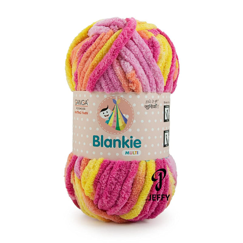 Ganga Blankie Chenille Yarn Supersoft Knitting Wool Ball, (1 Ball/100 Gram Each) Multi Colour Ball (300 Grams). Suitable for Craft, Babywear, Baby Blankets, Thick mota Thread Shade no -BLM009