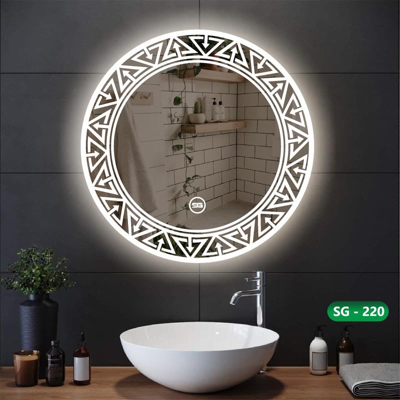 Spark Glass Round LED Sensor Mirror. (LedColour: White, Warm White, & Mix Light) - (Size:24x24 Inch)