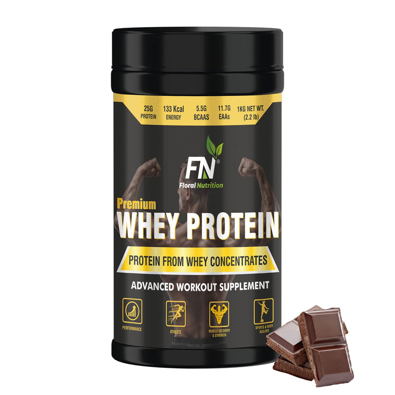 Floral Nutrition Premium Whey Protein Concentrate, 24g Protein with Essential Amino Acid(EAA) for Muscle Support & Recovery- 1Kg Rich Chocolate Flavor (33 Serving)