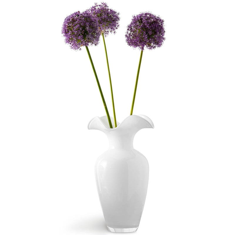 Vase - Opal White - Glass - Flair Top - 13.5" Height - Euoropean Quality Glass - by Barski - Made in Europe