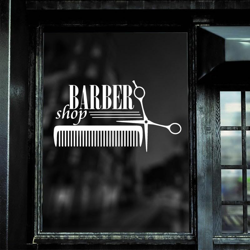 GADGETS WRAP Vinyl Hair Salon Barbershop Sign Wall Sticker Tools Scissors Comb Decals White