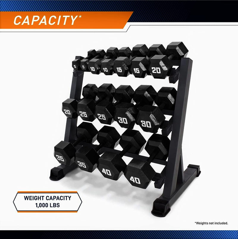 ALLYSON FITNESS 3 Tier Metal Steel Home Workout Gym Dumbbell Heavy Weight Rack Storage Stand For Home Gym Black