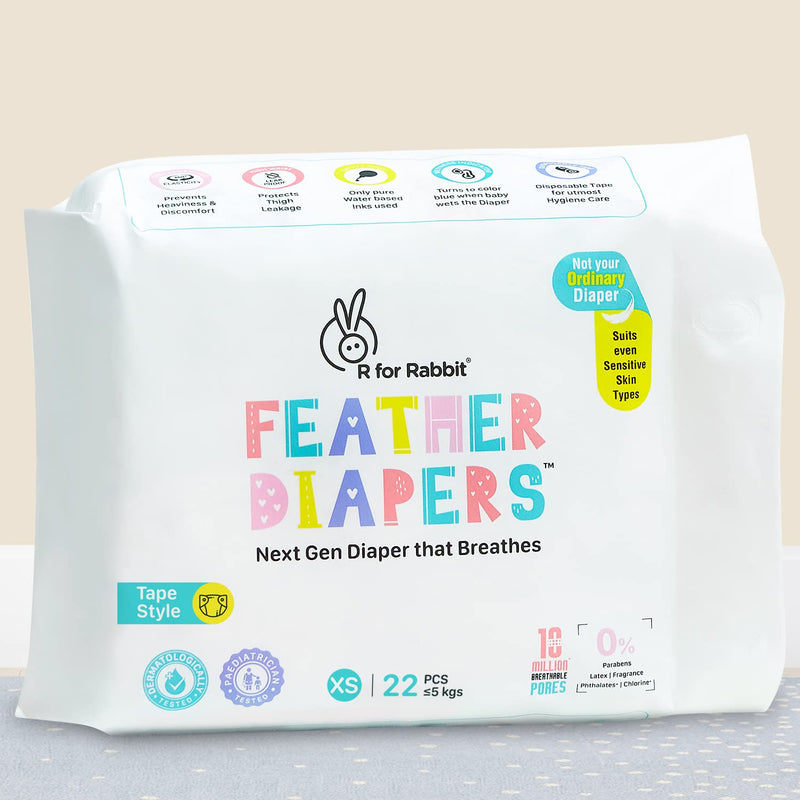 R for Rabbit XS New born Premium Feather Diaper nb Taped Size for Baby 0 to 5 kgs (22 Pack Offer)