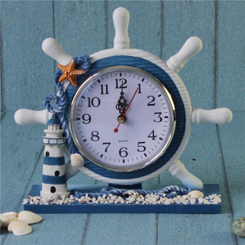 CALANDIS® Wooden Nautical Anchor Boat Steering Wheel Time Clock Table Decor Lighthouse