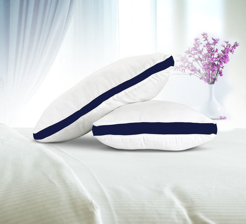 Linenovation Ultra Soft Pillow - Set of 2 - - 17 Inch X 27 Inch- White/Dark Blue