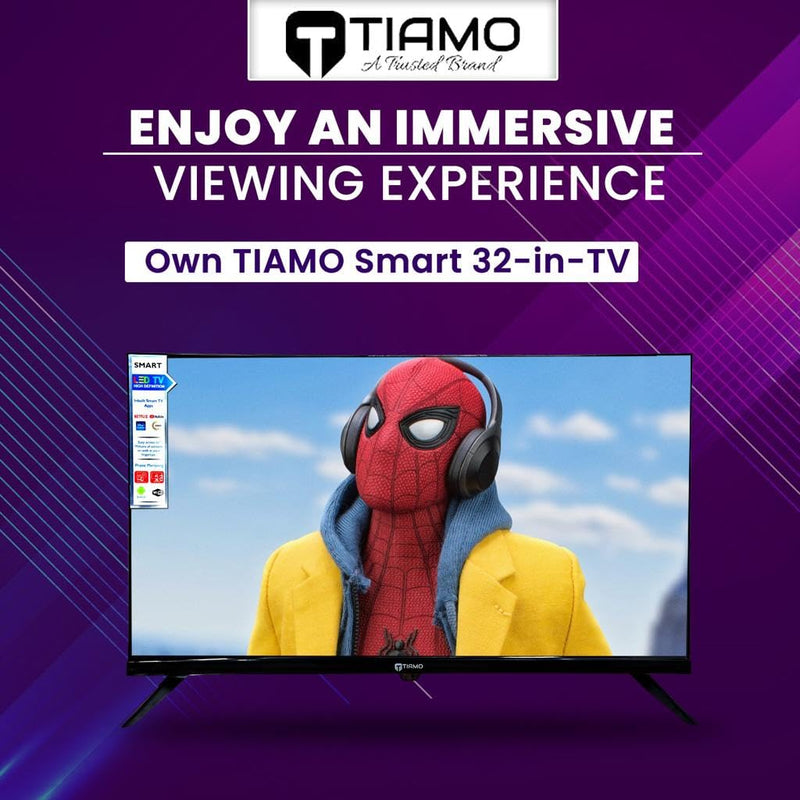 TIAMO 80Cm (32 Inch) Smart LED TV Android HD Frame-Less Series with Built-in Wi-Fi Pre-Installed Apps Slim and Sleek 2 Years Warranty (Black)