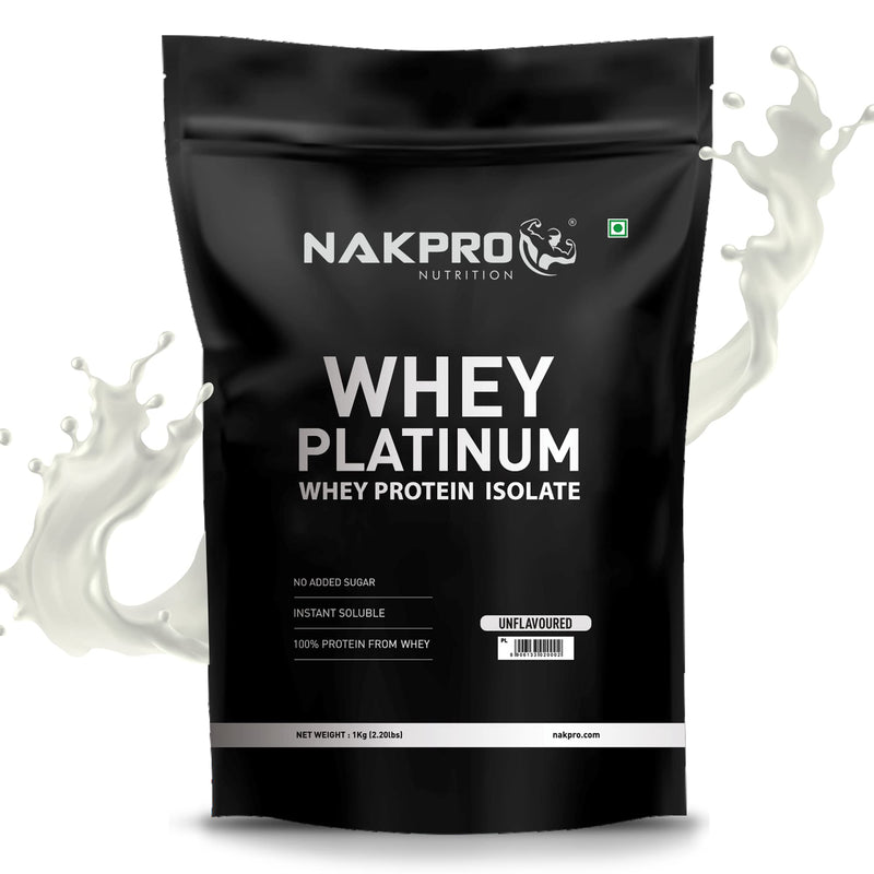 NAKPRO Platinum Whey Protein Isolate | 30.6g Protein, 7.01g BCAA | Easy Mixing, Low Carbs, Easy Digesting Whey Protein Supplement Powder (1 Kg, Unflavoured)