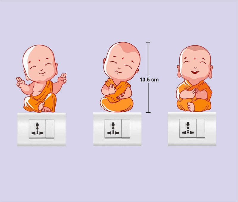 Asmi Collections Buddha Kids Wall Stickers for Light Switches - 3 Buddha Kids