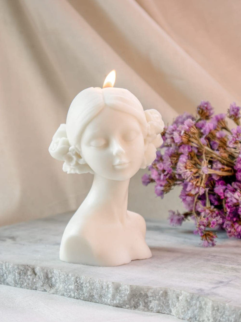 THE UMBRELLA STORE Blossom Sculpture Candle, Women Sculpture Candle, Flower Lady Candle, Unscented,100% Natural Soy Wax- Off White