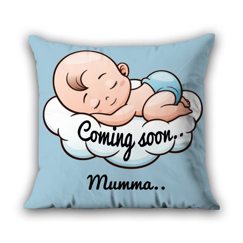 AWANI TRENDS Throw Pillow with ‎Satin 200 TC Coming Soon Mumma Printed Cushion Cover (12 X 12 inch), Multicolor