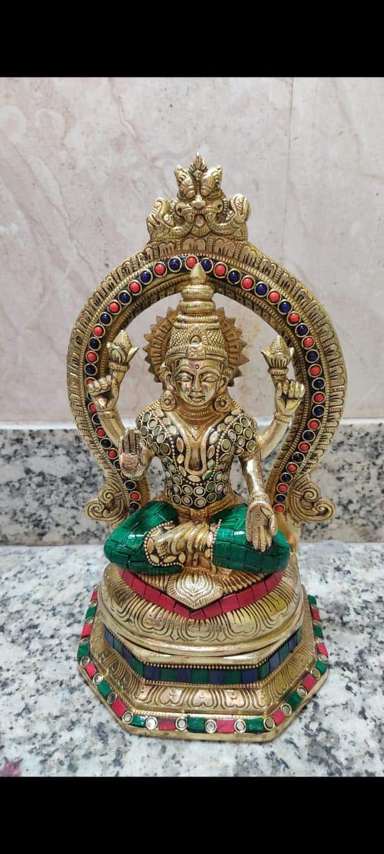 ARTSIKIA Brass Laxmi Idol | Home Office Decoration/Laxmi Murti for Pooja Ghar/Dhandevi MATA Lakshmi | Height 10 Inch/Weight - 3.5 Kg