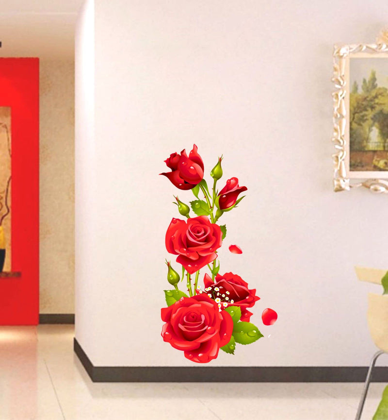 Sticker Yard Red Rose Flower Vinyl Wall Sticker for Living Room/Bedroom/Office and All Decorative Wall Stickers 40X76 CM