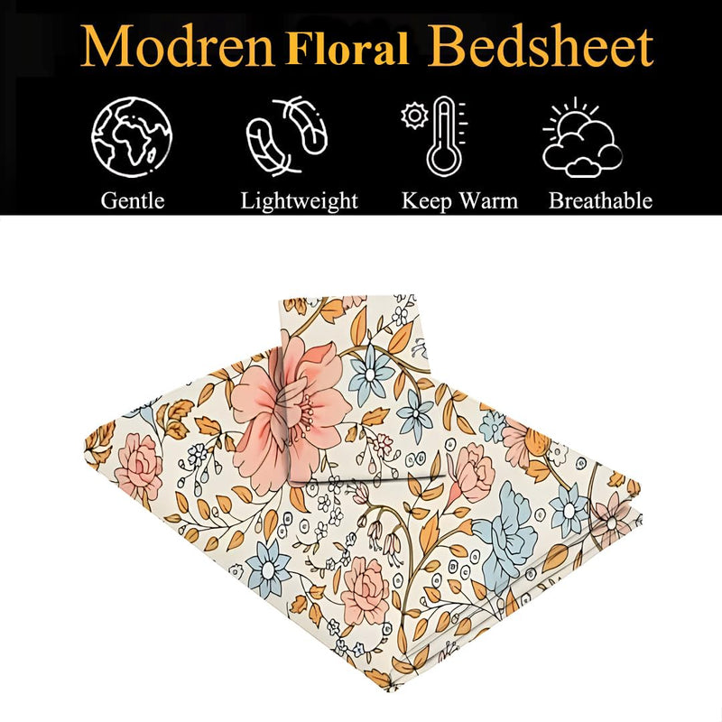 IVAZA Cotton Feel Ezyption Cotton Wrinkle Free Soft Hypoallergenic Bed Sheet | Floral Printed Single Bedsheet Size with 1 Pillow Cover (60x90 Inches Multi Rose Printed