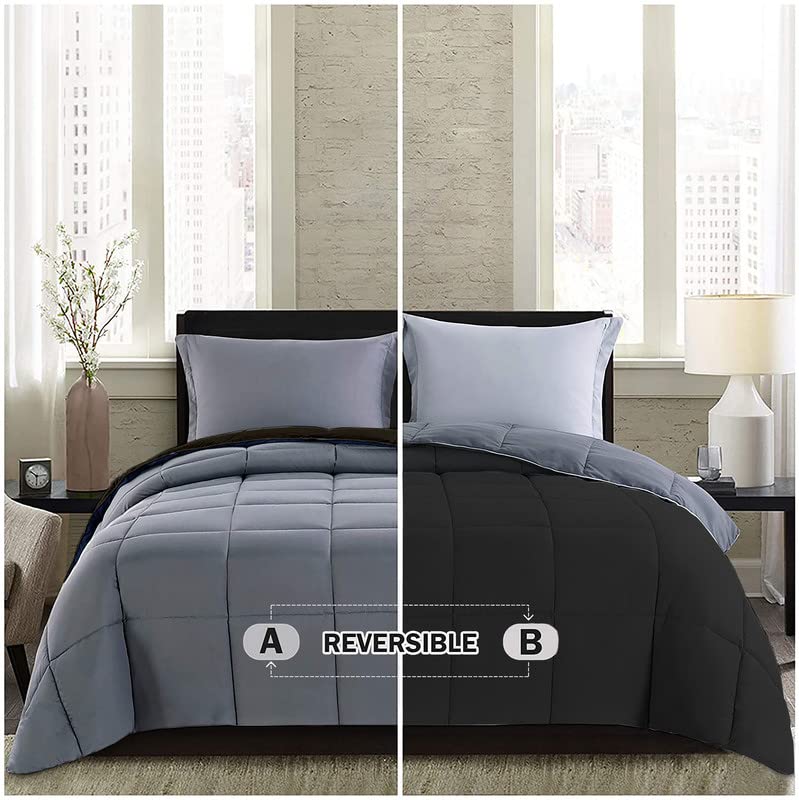 BSB HOME Microfiber Solid Reversible Soft AC Comforter Double Bed Blanket for Summer/All Season (Z Black & Grey, 200GSM, King Size, 90 x 100 inches)