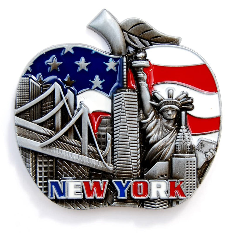 Big Apple New York Souvenir Metal Fridge NY Magnet - Brooklyn Bridge,Chrysler Building,Statue of Liberty,Empire State Building NYC Metal Magnet (Pack 1)