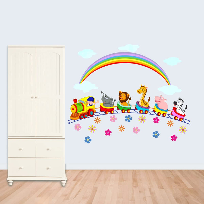 VCREATE DECOR Animals with Train Wall Sticker & Decal (PVC Vinyl,Size- 58 Cm X 56 Cm)