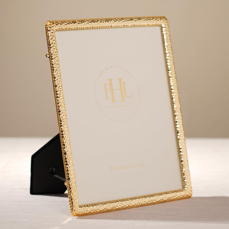 Pure Home + Living Gold Plated Hammered Metal Photo Frame, Tabletop Gold Plated Photoframe With Metel Finish Picture Frames Home & Wall Decoration (8X10 Inches,Pack Of 1)