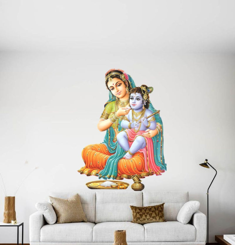 Vcreate Decor Spritual Krishna with Yashoda Maa Wall Sticker & Decal,Size- 58 Cm X 50 Cm