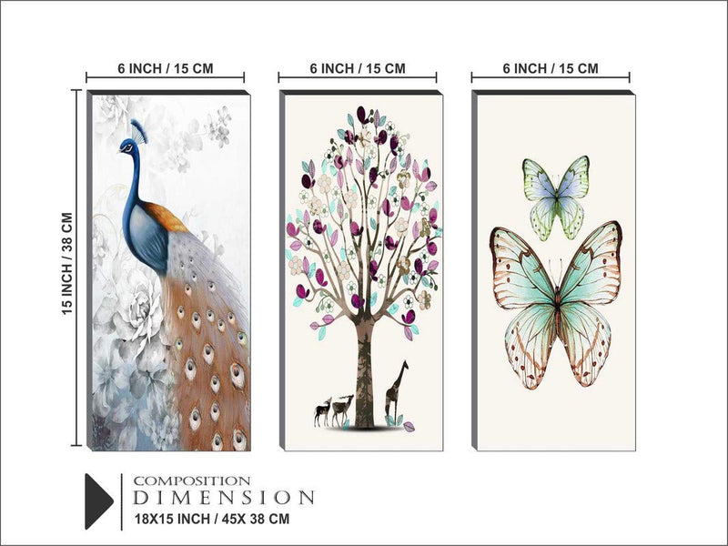 SAF 6MM MDF Board Butterfly and Peacock Multi-Effect Design Painting 15 Inch X 18 Inch BANFJ80