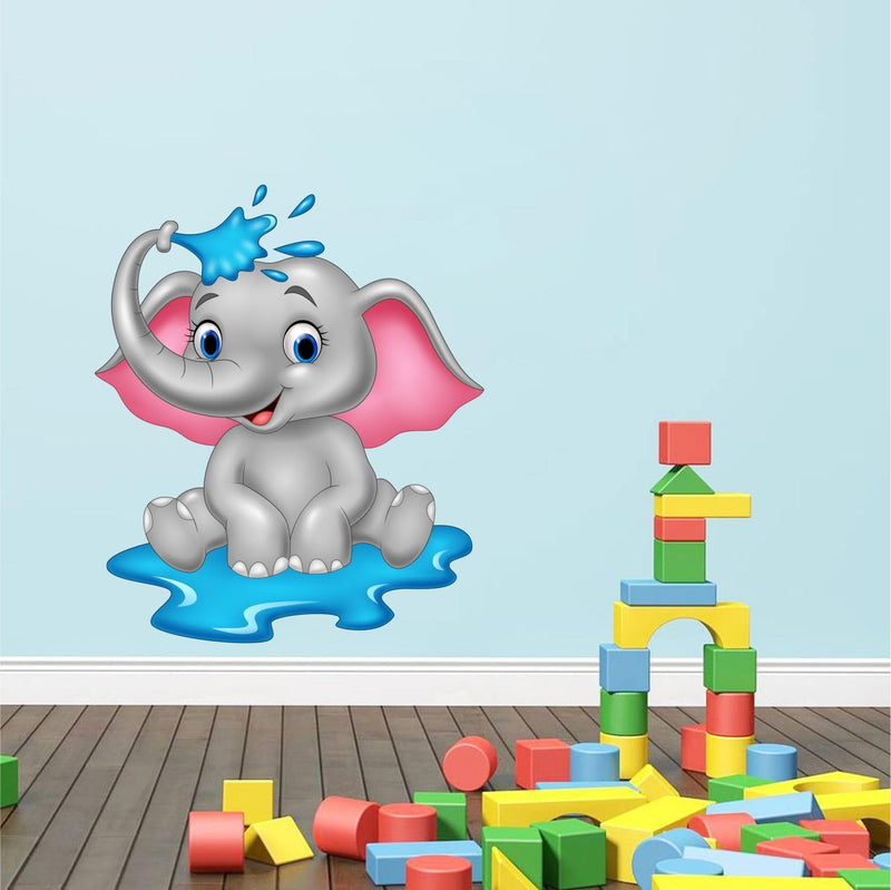 Art's Cafe | Baby Elephant Bathing 3D Wall Sticker Decorative for Kids Room Play School (17.5 x 20.5 inch)