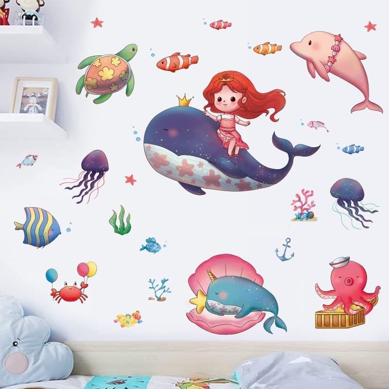 HEUREKA 3D Dolphin Whale Shark Underwater CreatureVinyl Kids Room Nursery Wall Sticker(70 CM X 50 CM)