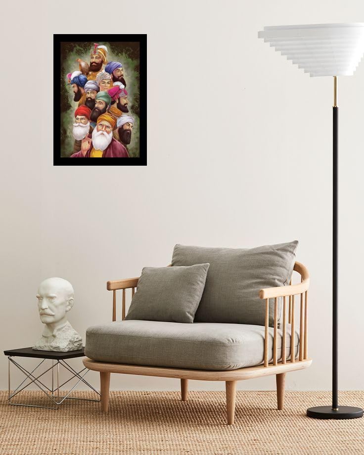 S.K 10 Sikh Gurus Photo Frame Guru Nanak Dev Ji Guru Gobind Singh Ji Photo Frame for Home Office Living Room Without Glass D004 (10 x 14 Inch)