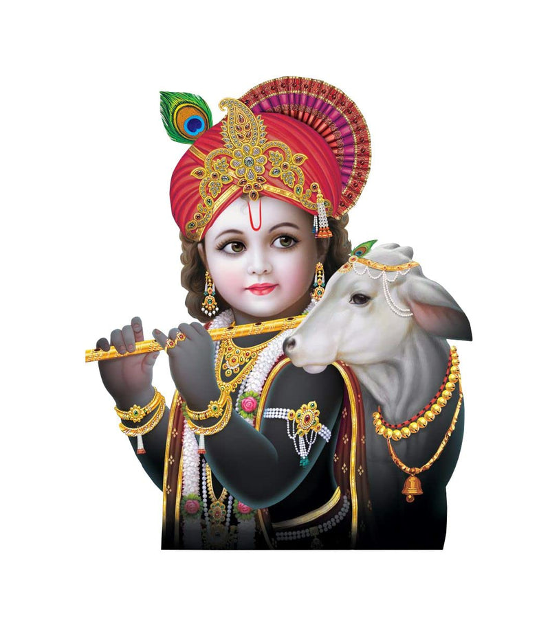 Decor Kraft Cow with Bansuri Wle Baal Krishna Wall Sticker & Decal,Size- 50 Cm X 32 Cm,Religious