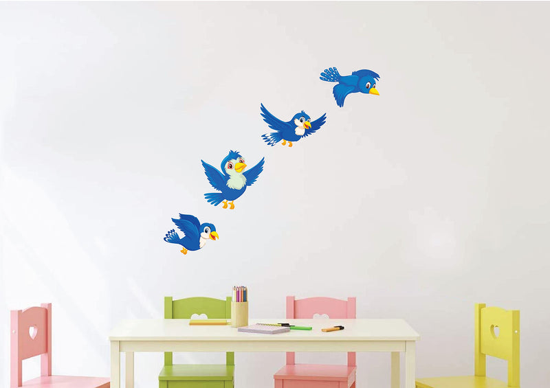 VVWV Flying Blue Birds Wall Sticker Educational Home Decor Living Room Bedroom Play School Printed Wall Stickers L x H 70 x 90 Cms