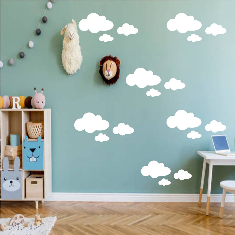 300Sparkles Kids Room Wall Decoration White Clouds Sticker 15 Pcs Wall Cafe Shop Restaurant Canteen Grocery Store Hotel (Cloud Shape)