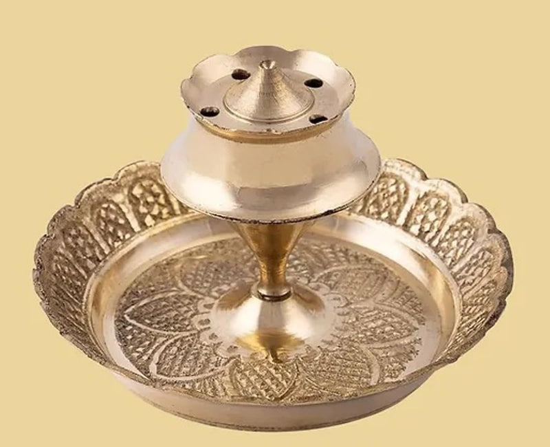 VR Creatives Classic Traditional Brass Agarbatti/Incense Sticks Holder/Stand with Ash Catcher 6 CM 5 Holes