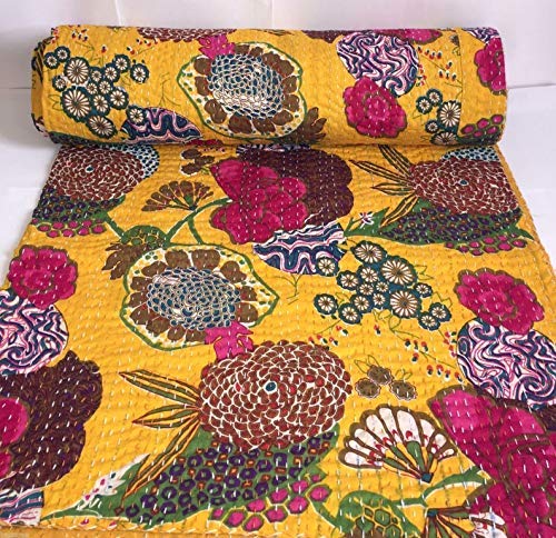 REGMESS Jaipuri Quilt Handmade Bed Cover Cotton Kantha Blanket Throw Home Decor Bedspread Bedsheet, Twin Size, Multicolour(60 X 90 INCH)