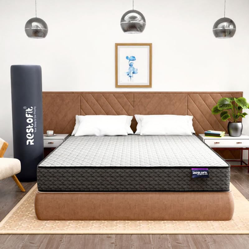 RESTOFIT Dual Comfort Orthopedic Mattress Queen Size | Sleep Well with 78x60x6 Inches Medium Firm Queen Size Mattress | 6-Inch HR Foam Mattress | Viscose Cotton, 7 Years Warranty Vacuum Roll Packaging