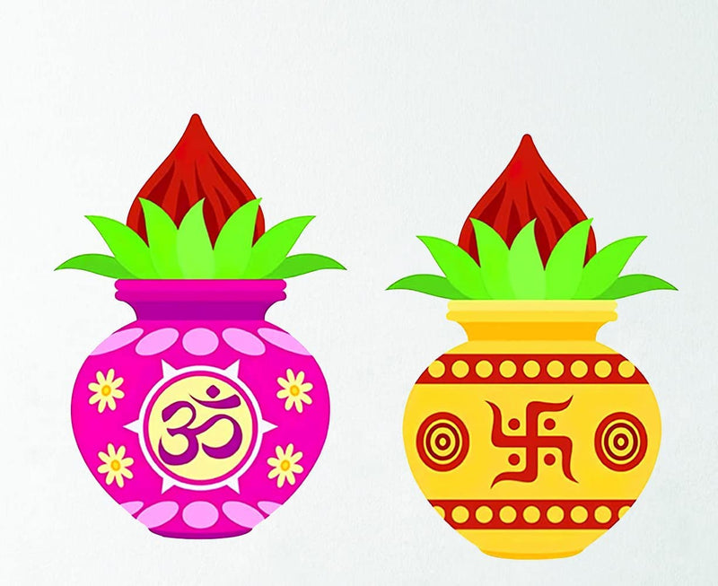 Kaushiki Collection Diwali Kalash Wall Sticker for Living Room, Pooja Room, Kids Room Medium Size - 28 cm X 38 cm