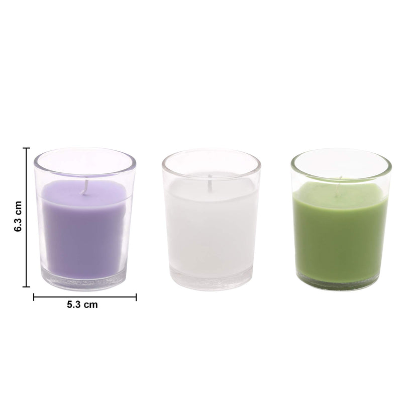 Amazon Brand - Solimo Votive Glass Candles, Pack of 12 (Scented - Jasmine, Lavender & Lemon Grass)