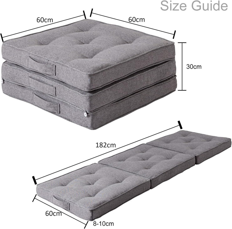 ATOOTFUSION Tri Folding Cotton Mattress,Single Cotton Futon Mattress,Tri-Fold Mattress With Cotton Filled,Removable As Cushion,Guest Mattress Folds Away For Storage(24X72 Inches)(Grey), Foldable