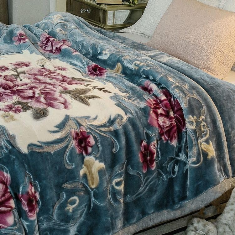 OMAJA HOME Floral Supersoft Micromink Double Bed Blanket for Heavy Winters | Supersoft, Double ply Blanket, Warm, & Lightweight (Blue)