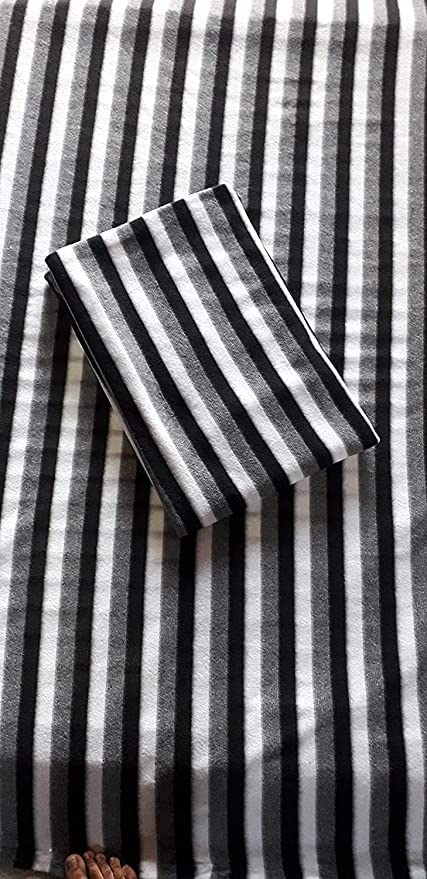 Akin Fleece Single Bed AC Blanket (60X90 Inch, Black and White Stripes) - Pack of 2