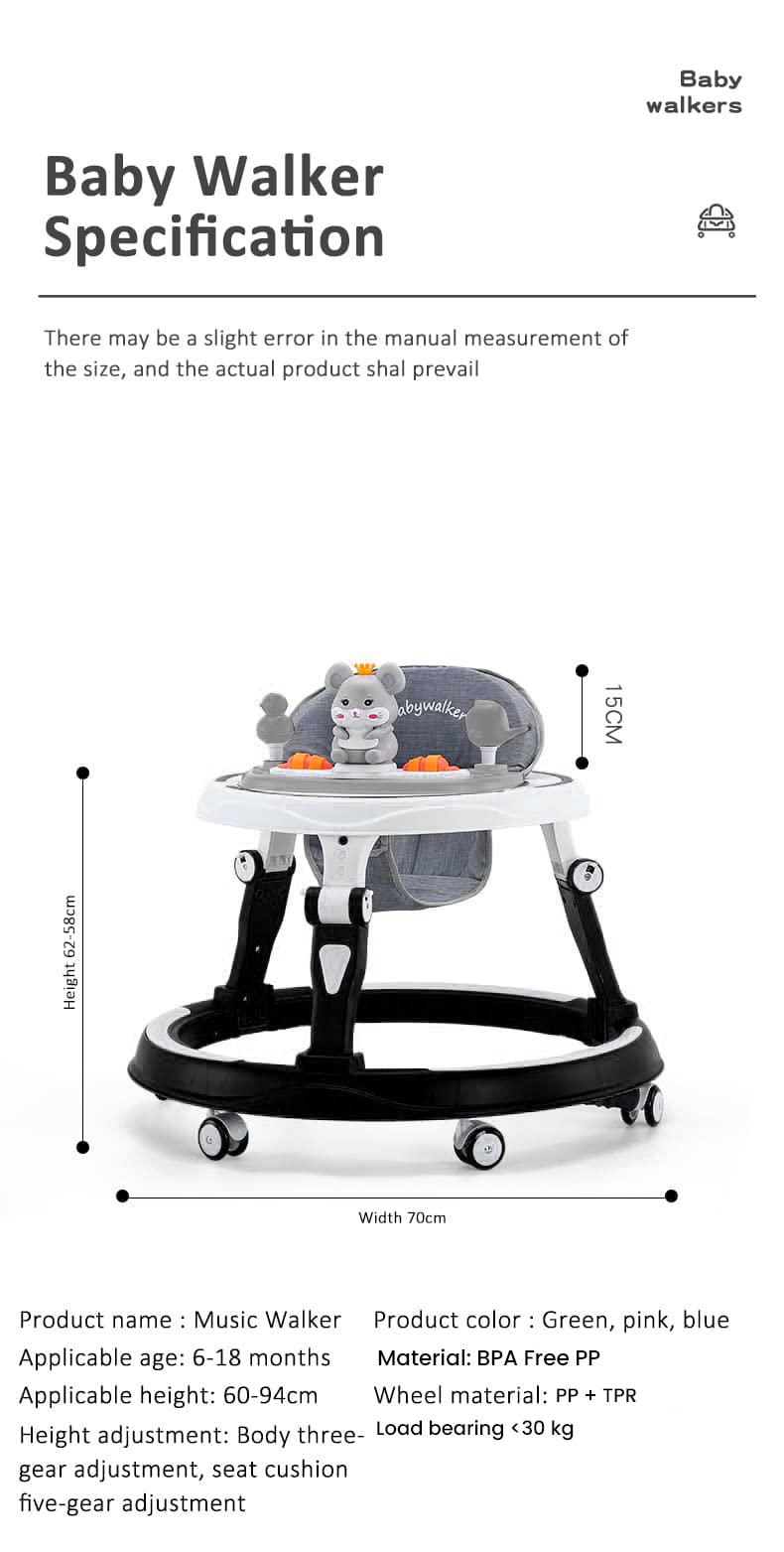 StarAndDaisy 360� Baby Walker Adjustable Height, Multi-Function Anti-Rollover Folding Walker with Height Adjustable 6-24 Months Baby Walker with Recreational Toy bar (Black)