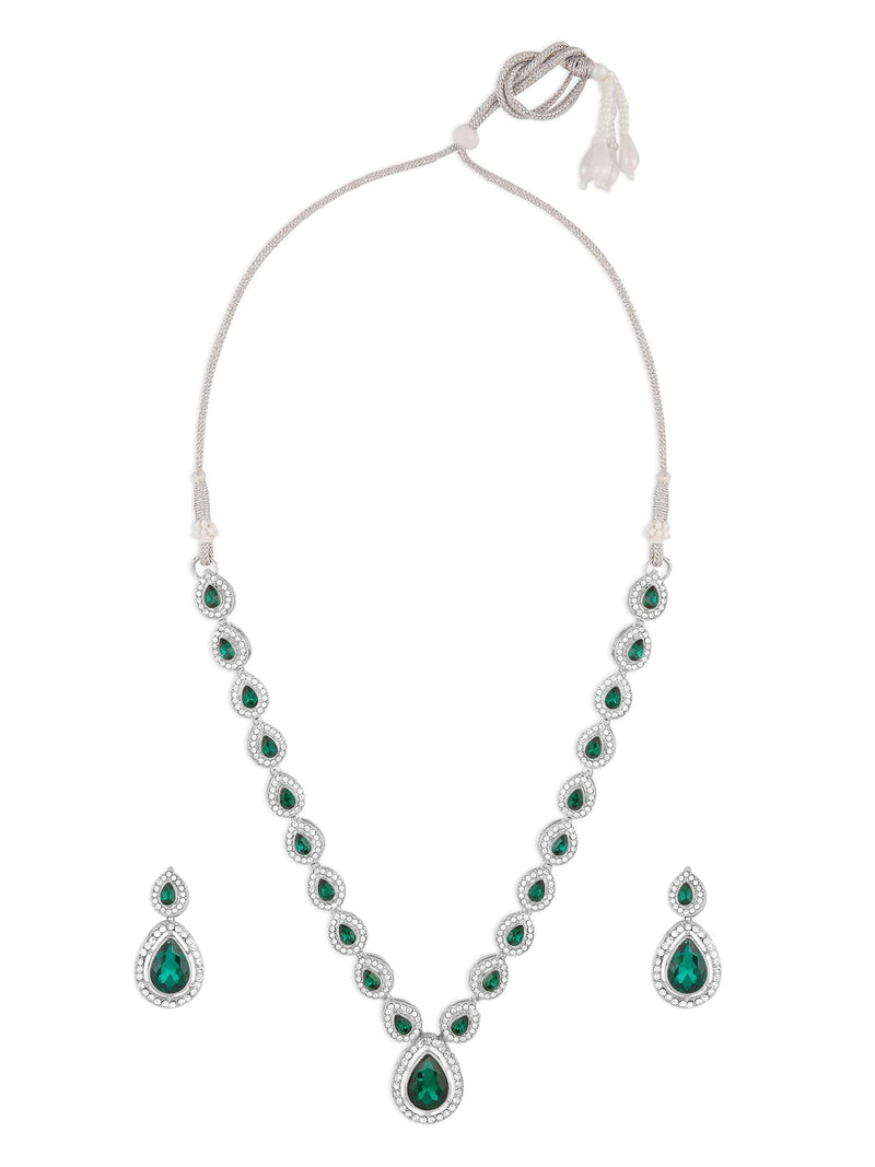 ZAVERI PEARLS Green Dazzling Austrian Diamonds Embellished Contemporary Necklace & Earring Set For Women-ZPFK18201