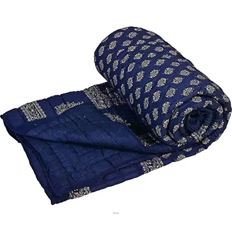 THROW KING Rajasthani Reversible Hand Made King Size Pure Cotton Soft and Cozy Light Weight Single Bed Jaipuri razai,Quilt,Blanket,Dohar,Duvet-Blue