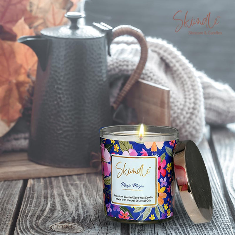 Skiindle Magic Mogra 2 Wick Candle with Exquisite Long-Lasting Aromatherapy Scent for Relaxation | Ideal Gift for Home Décor - Made with SOYA Wax, Lead-Free Wick & Natural Aroma Oils